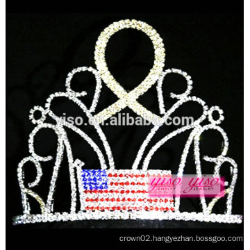 yiwu factory best design crystal flag with gold ribbon rhinestone tiara